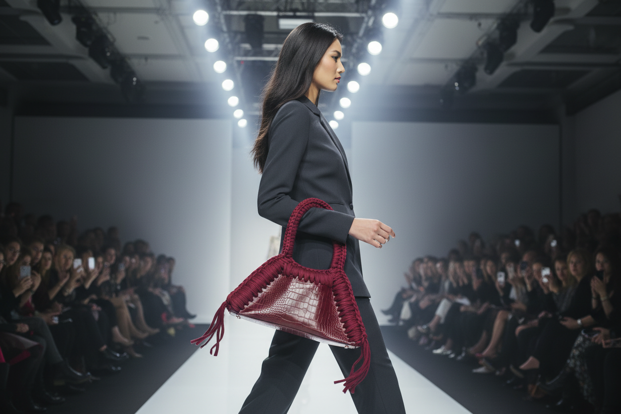 Model on Runway with Rosalia Knot Bag - Side Angle